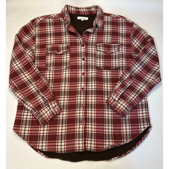 Cleo and Wolf Women's Size M Shacket Plaid Red 100% Cotton - Picture 1 of 14
